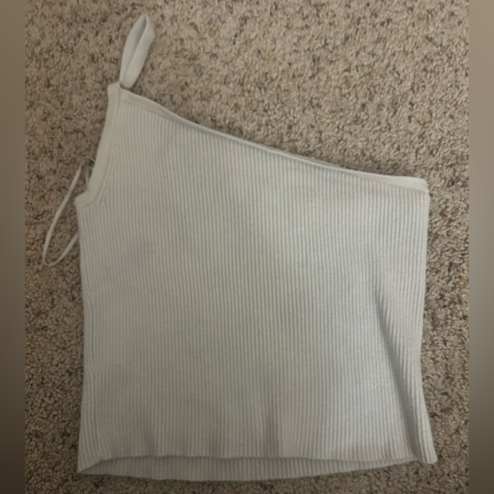 white knit one shoulder top